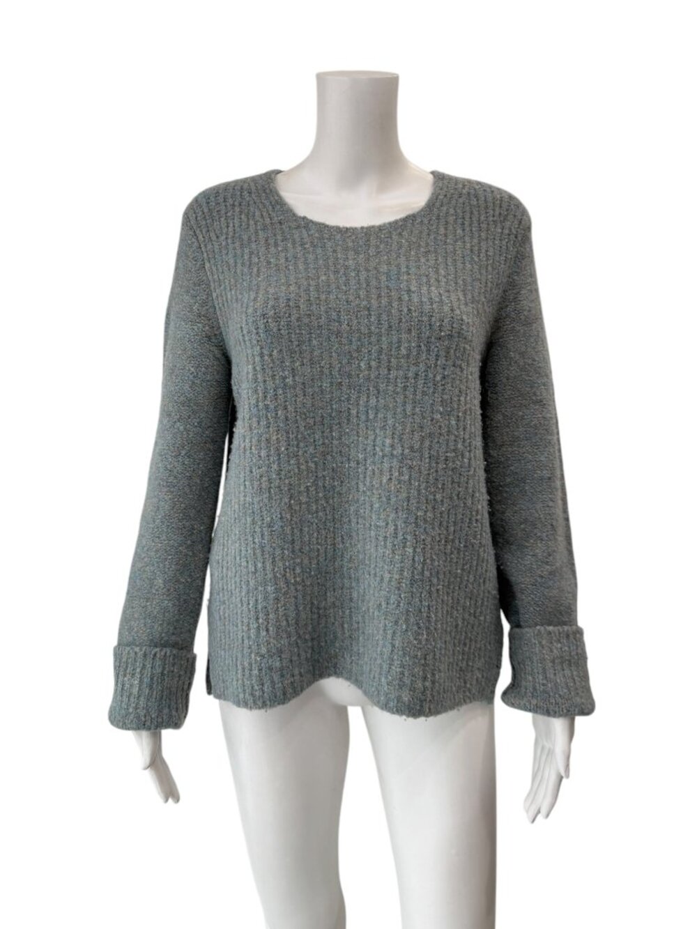rag & bone Gray Pullover Wool Leather Patch Ribbed Sweater size Small